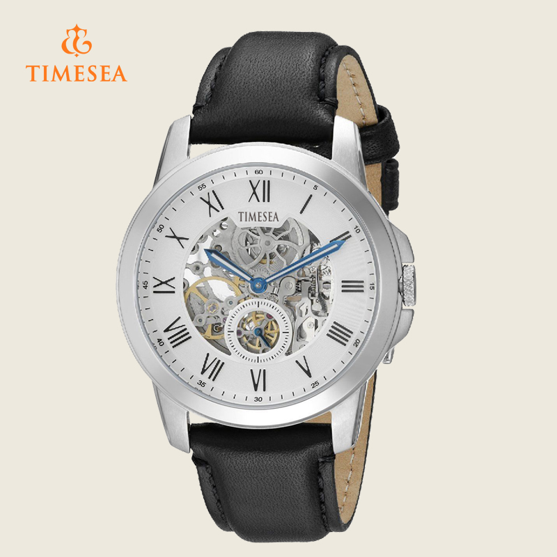 Timesea Men's Grant Automatic Skeleton Dial Black Leather Watch 72246