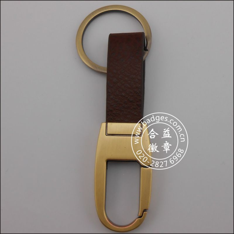 Leather Keychain, Metal Keyring with Engraved Logo (GZHY-KA-015)