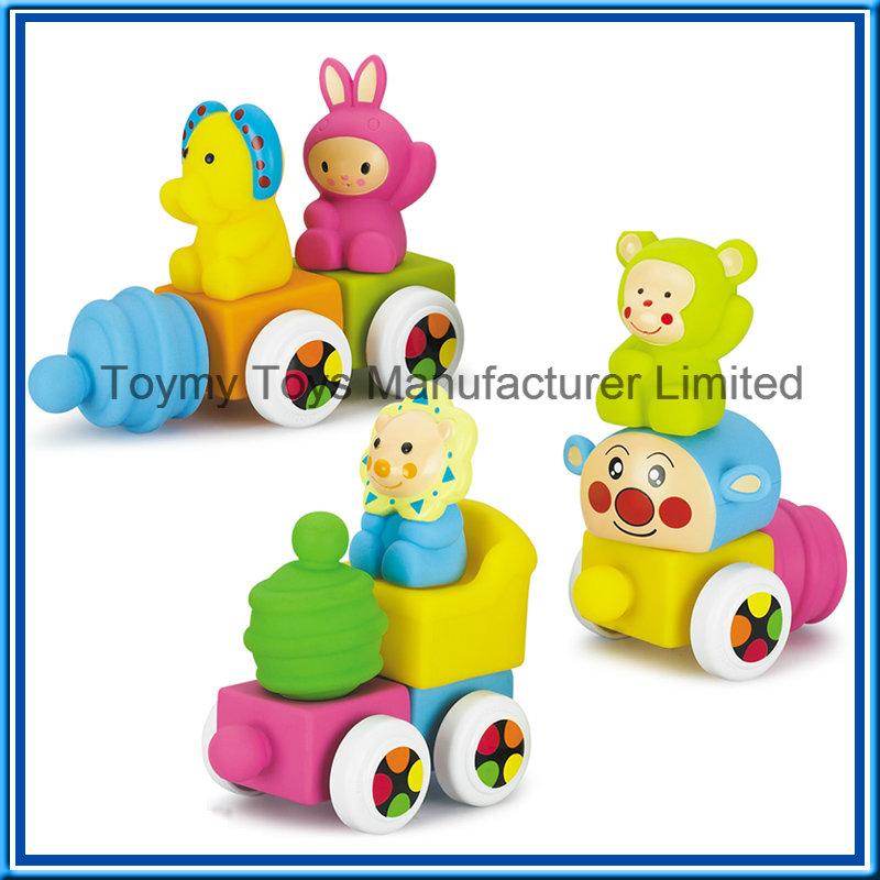 Soft Plastic Cartoon Animal Assemble Building Block Train Toy Set