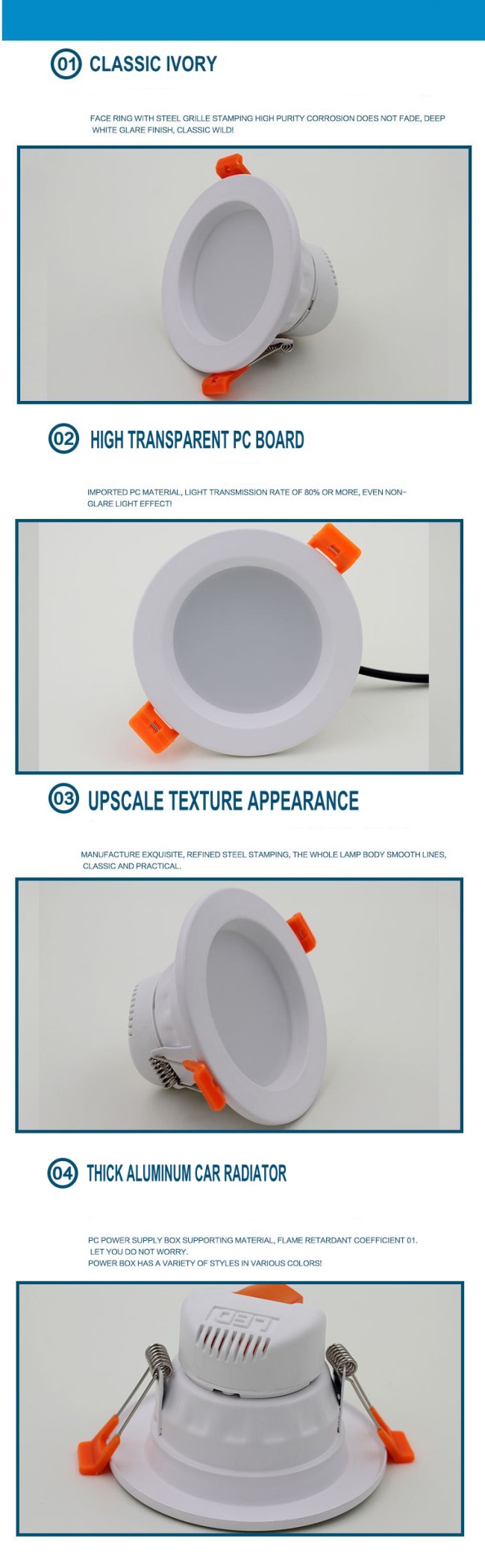 Three Color Temperature Changeable Ceiling LED Downlight Light 7W