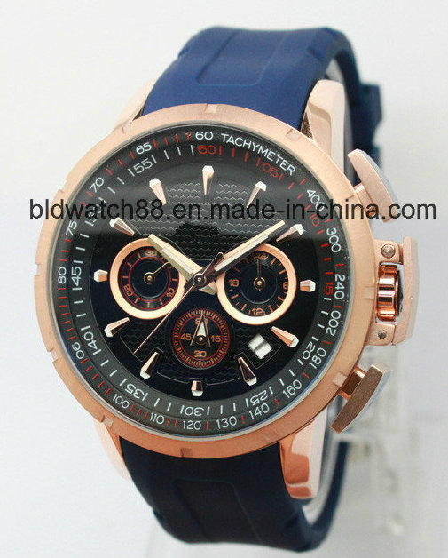 Custom Sports Gold Tone Leather Band Automatic Wrist Watch Men