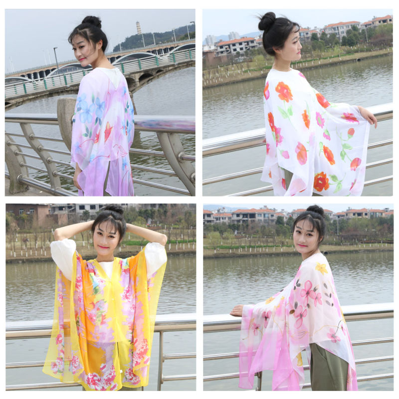 2016 New Style Chiffon Printed Scarf with Flowers