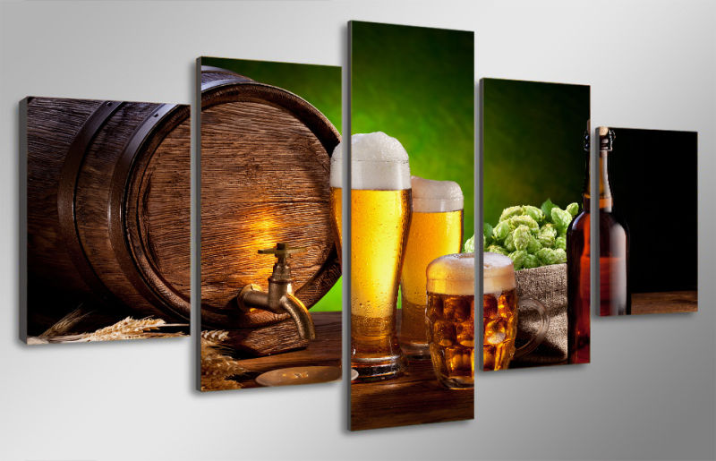 HD Printed Beer Barrel Bottle Hop Malt House Painting Canvas Print Room Decor Print Poster Picture Canvas Mc-099