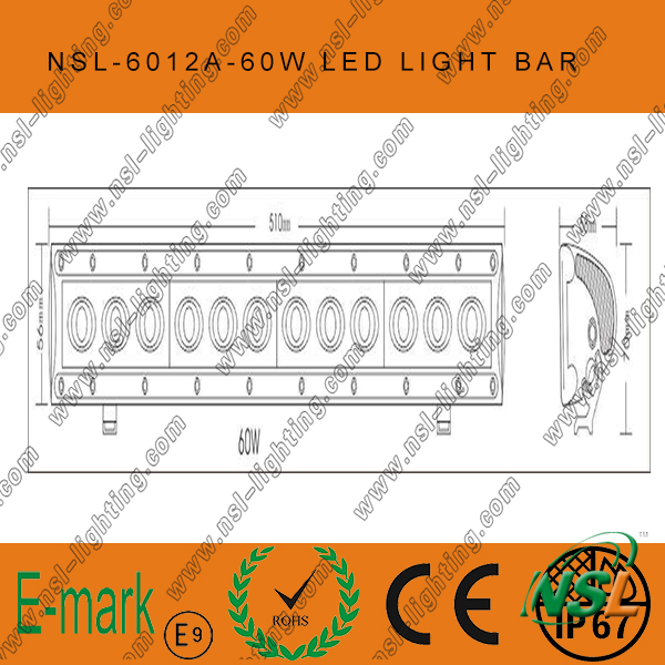 60W 20inch LED off Road Light Bar, 6000k, 5100lm LED off Road Light Bar