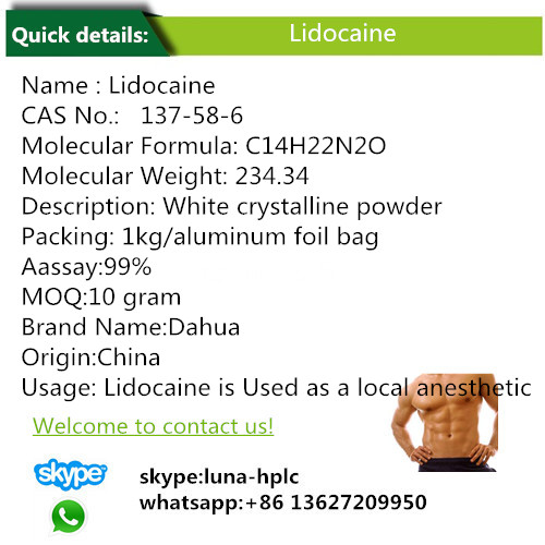 Lidocaine CAS: 137-58-6 High Purity 99% Local Anesthetic Lidocaine