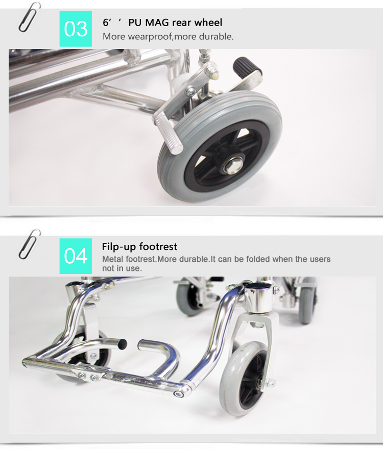 Topmedi Transit Aluminum Wheelchairs with Flip-up Armrest