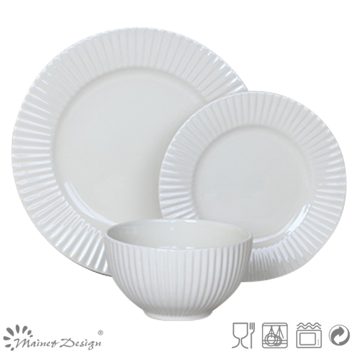 18PCS Embossed with Stripe Ceramic Dinner Set