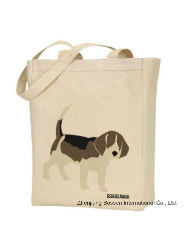 Custom Made Logo Printed Promotional Doggy Pet Natural Duty Cotton Canvas Beach Tote Hand Bag