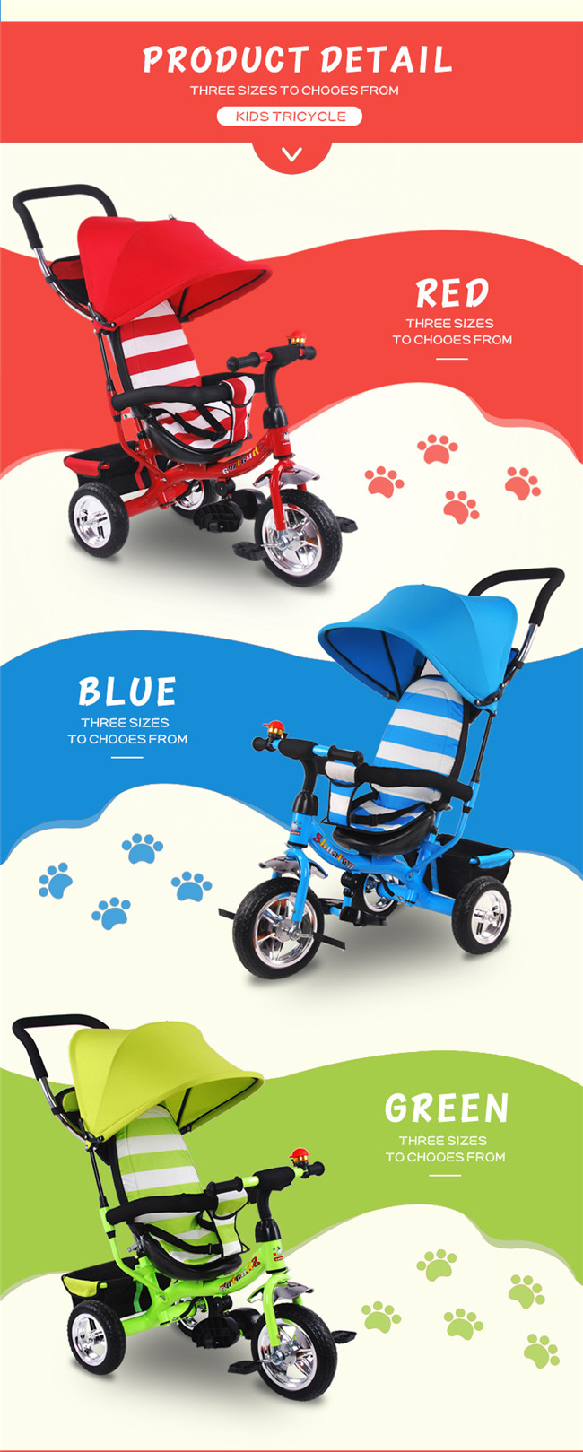 2016 New Popular Style Multi-Function Softtextile Three Wheels Baby Tricycle with Back Seat