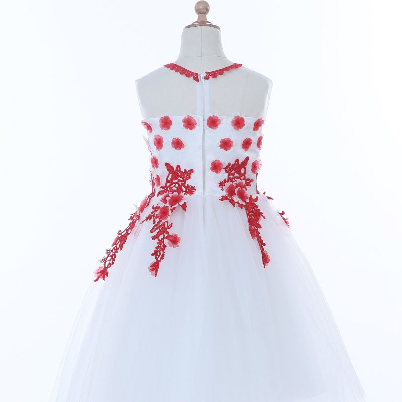 White/Red Flower Girl Dress for Wedding and Ceremonial