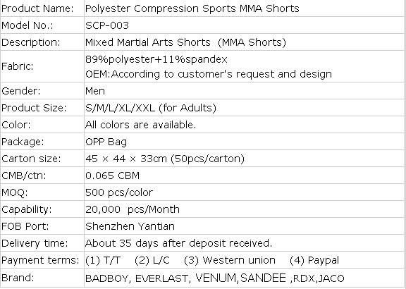 Polyester Compression Sports MMA Shorts (SCP-003)