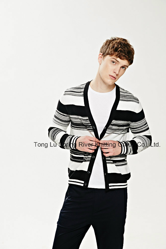 Fit Cotton Striped Button Cardigan for Men