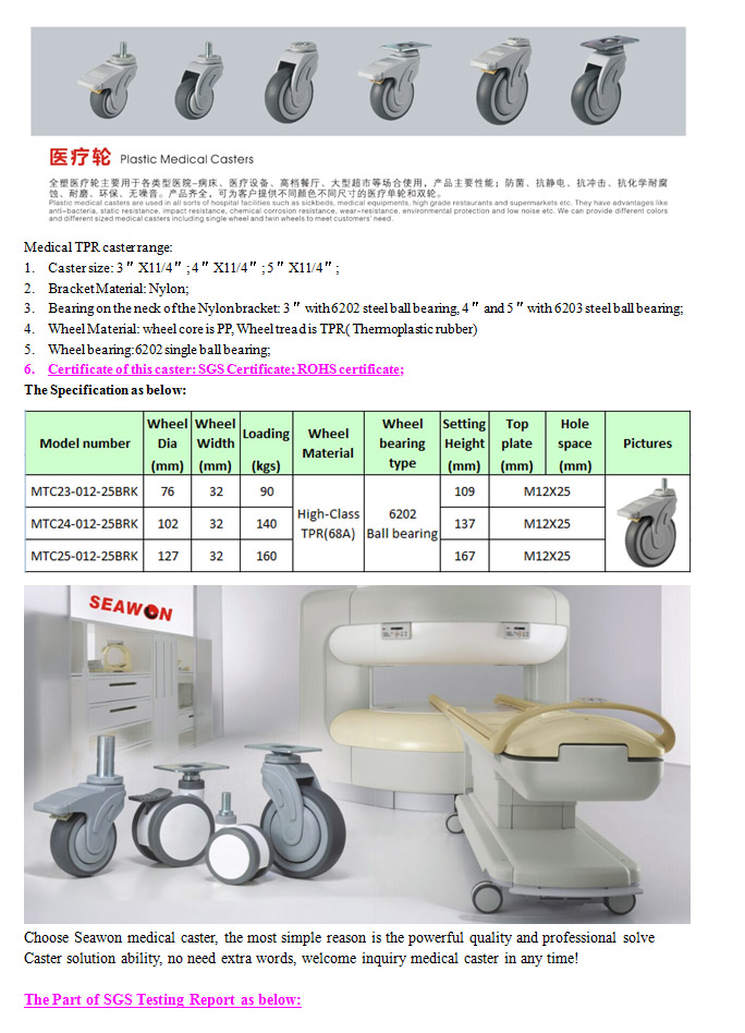 Screw with Brake Type Plastic Medical TPR Caster