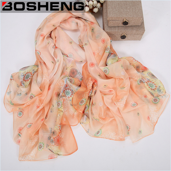 Lady Viscose Polyester Chiffon Print Scarf Shawl