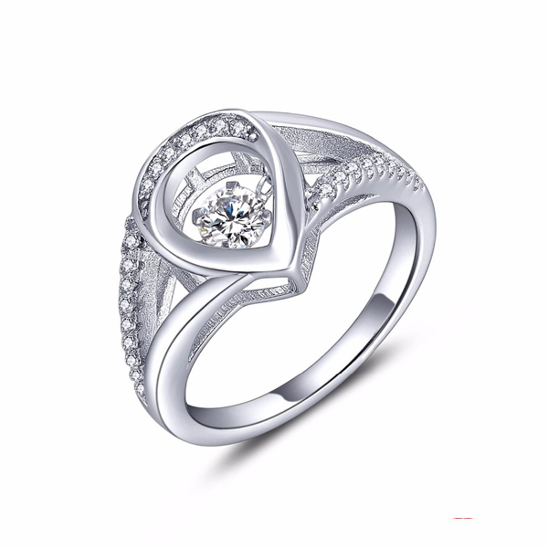 Heart 925 Silver Ring Dancing Diamond Jewelry AAA CZ