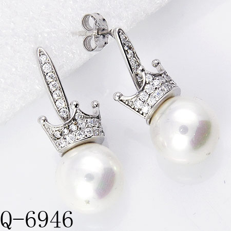 Fashion Jewelry 925 Sterling Silver Pearl Earrings (Q-6947)