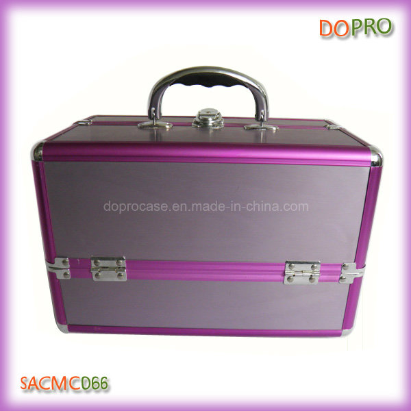 Purple Color Aluminum Makeup Storage Case with Four Tray (SACMC066)