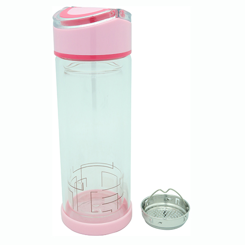 Double Wall Glass Bottle with Strainer, Folding Handle 300ml