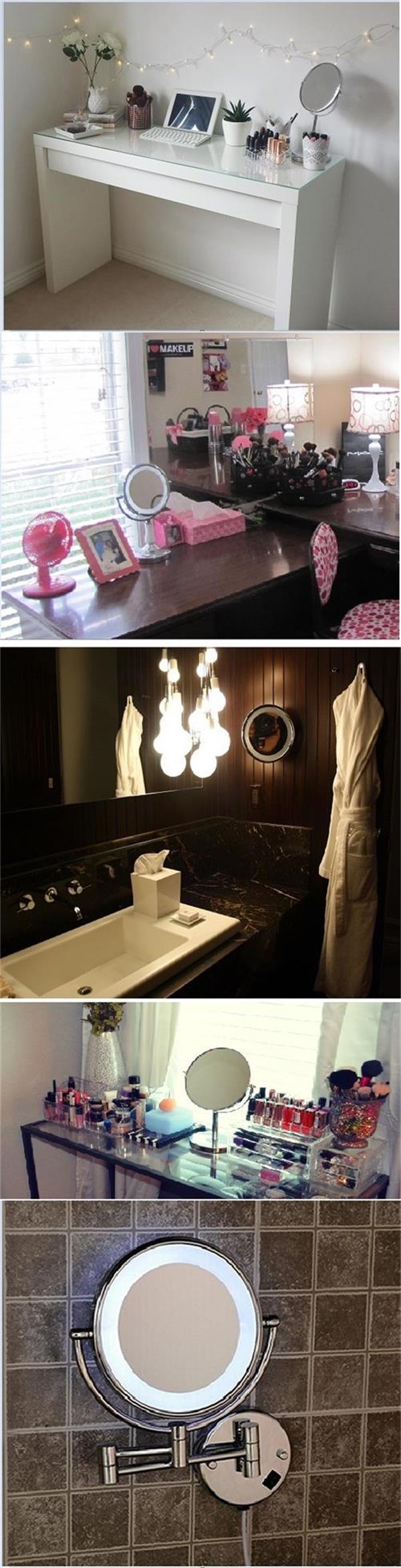 Wall Mounted Shower Room Makeup Mirror with LED Light