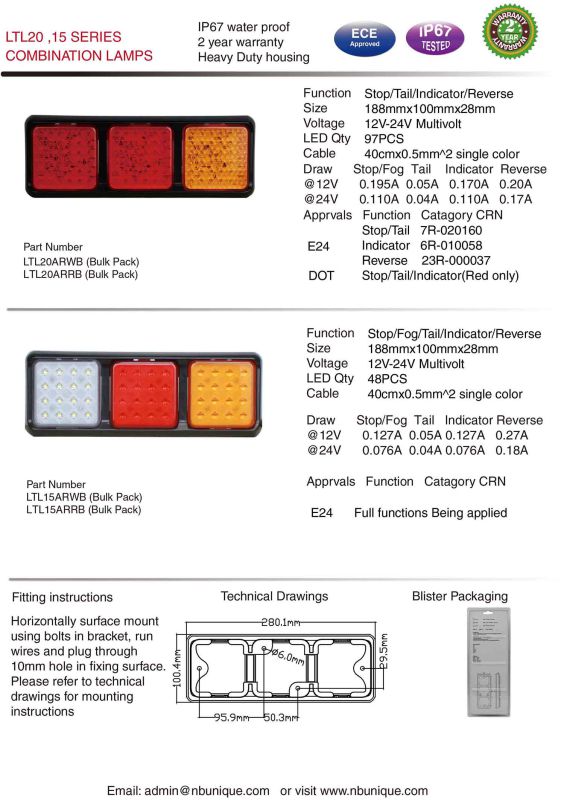 ECE Approved LED Combination Light Waterproof IP67