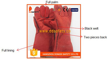 Red Split Leather Welder Ce Glove Dlw619