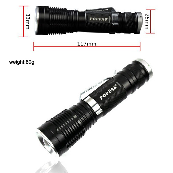 Poppas V8 Aluminum 1*18650 Lithium Battery 5modes Torch Mini LED Flash Light