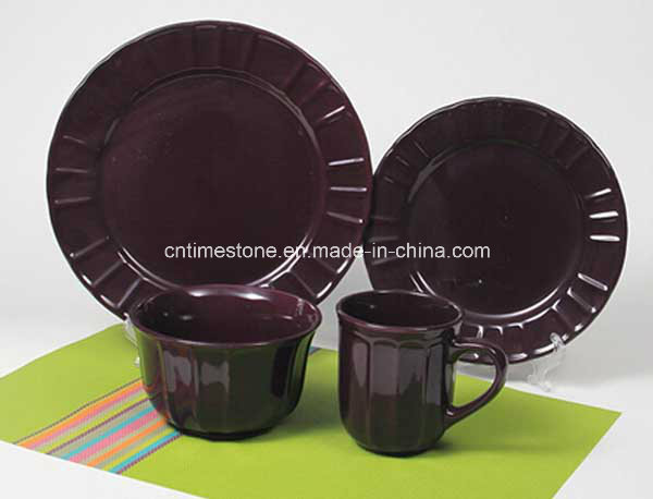 16PCS Ceramic Red Color Embossed Dinner Set