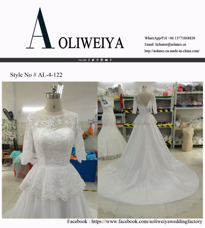 Aoliweiya Bead/Pearl/Rhinestone/Crystal Wedding Dresses with 3/4 Sleeves