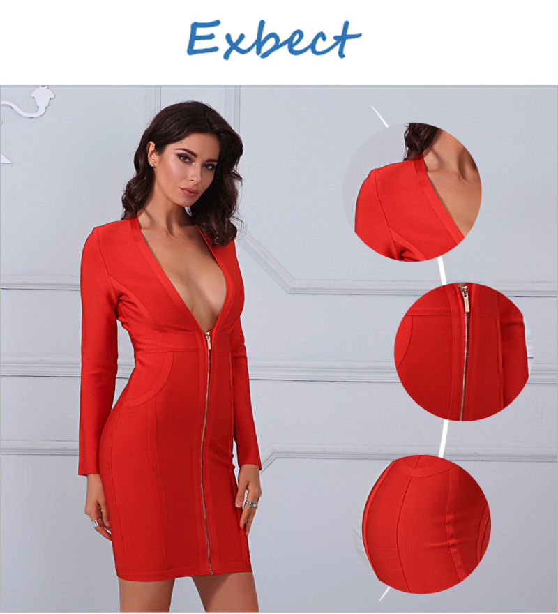 Long Sleeve Dress Red Dress Sexy Bandage Dress