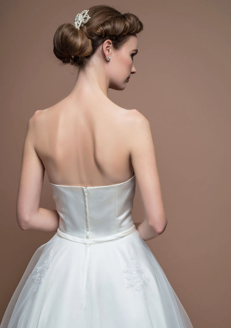 Strapless Sweetheart Tea Length Simple A-Line Wedding Dress