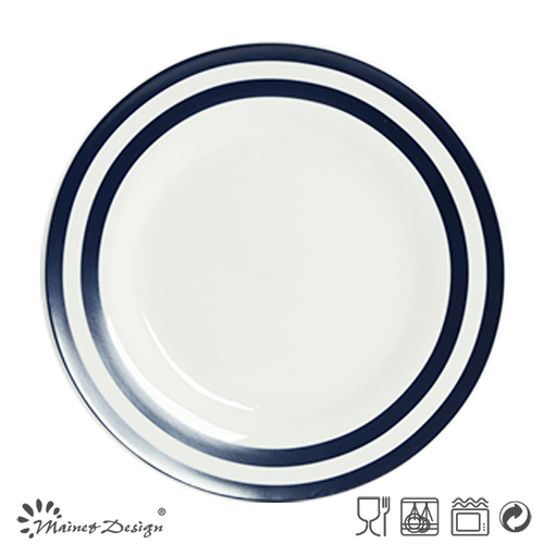 16PCS Porcelain Dinner Set with Blue Decal Strip and Dots Design