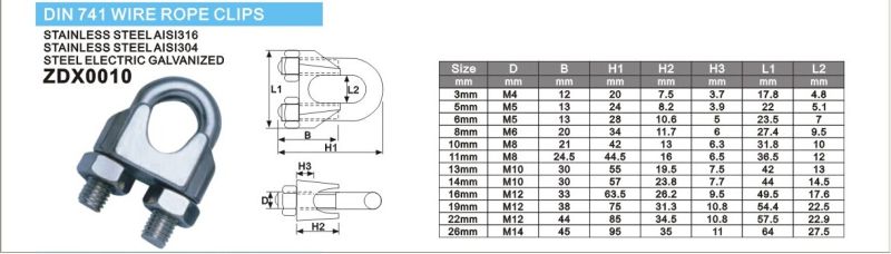 Stainless Steel Wire Rope Clips Series for Marine Hardware