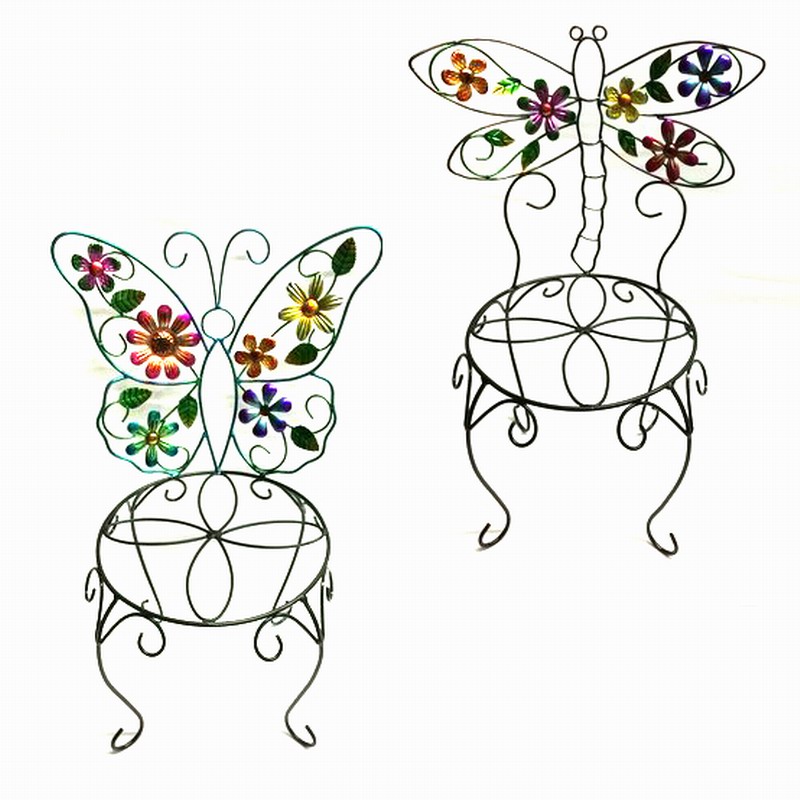 2 Asst Garden Decoration Metal Chair Flowerpot Stand Craft