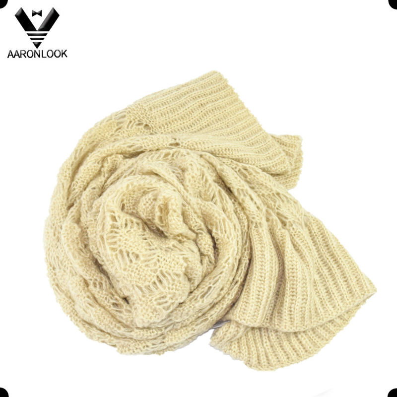 Women Cream Soft Crochet Knit Winter Scarf