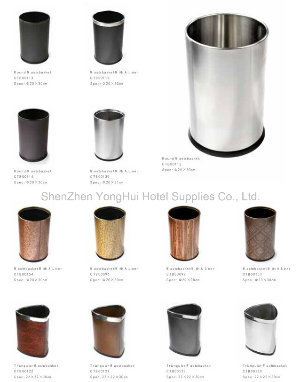 Leather Steel Floor Stand Waste Bin Recycle Trash Can Lid Hotel Room