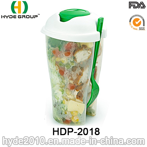 Hot Sales Salad Container Plastic Shaker Cup with Fork (HDP-2018)