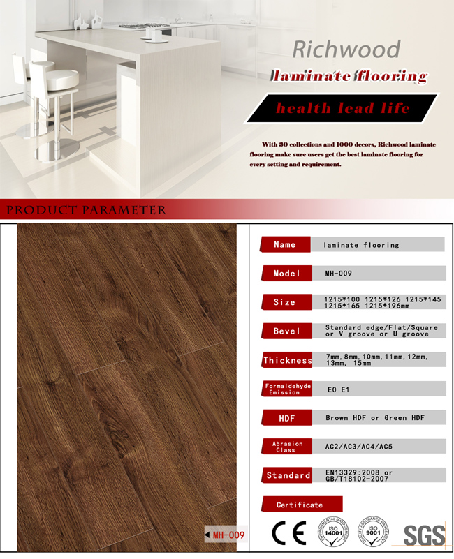 Wholesale 12.3mm E0 AC4 Walnut V-Grooved Waterproof Laminate Wooden Flooring