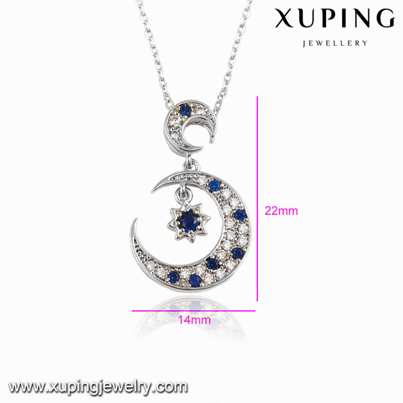 00117 Fashion Rhodium CZ Moon Star Design Jewelry Pendant Necklace