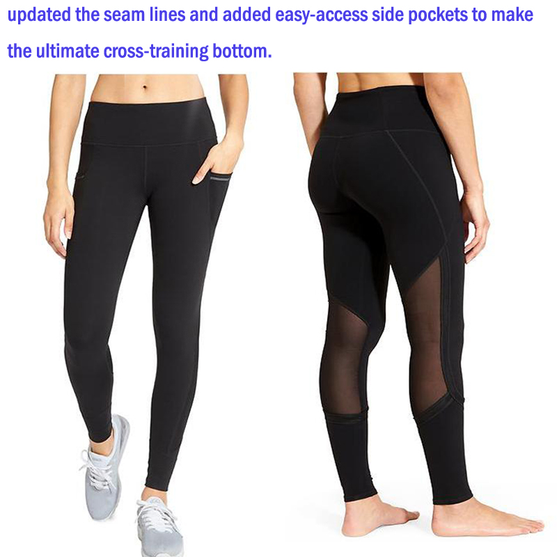 Yoga Pants with Black See Through Mesh and Side Pockets