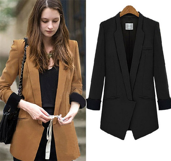 Korean Style Medium Length Ladies Chiffon Office Blazer Suit Coat