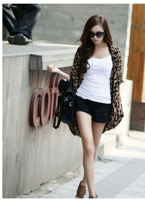 2016 New Women Loose Batwing Chiffon Leopard Cardigan