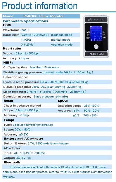 Berry Pm6100 ECG SpO2 Patient Monitor