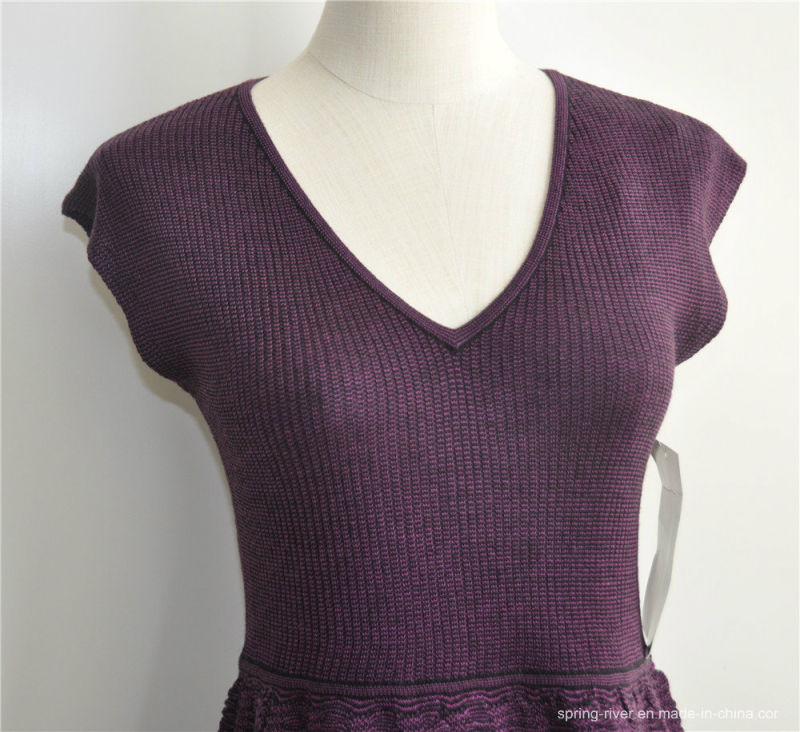 Elegant Women Sleeveless Knit V-Neck Sweater Dress