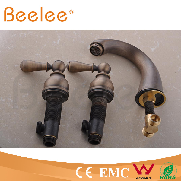 Free Shipping+3 Holes Bathtub Faucet Mixer Tap Antique Brass