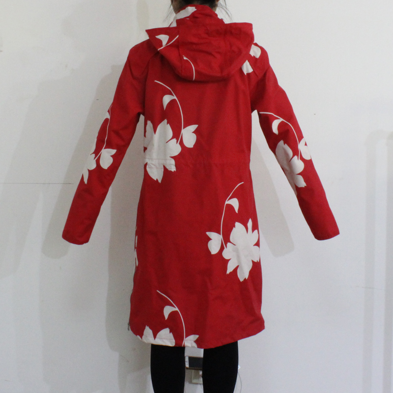 Red Longsleeve Hooded PVC Raincoat for Woman