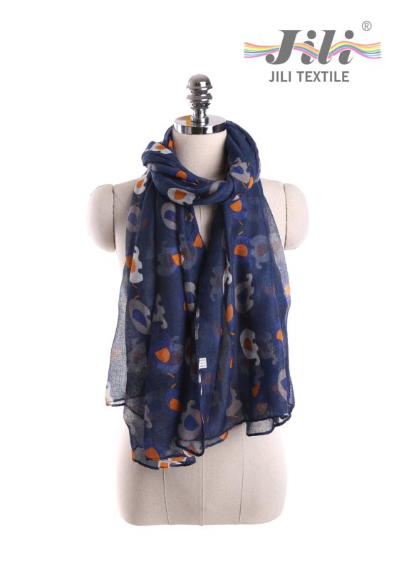 Latest Design New Fashion Voile Animal Elephant Printed Long Winter Scarf for Lady