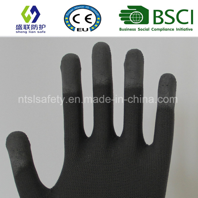 13G Gary Nylon Liner with White PU Finger Tip Coating Safety Gloves (SL-PU205G)