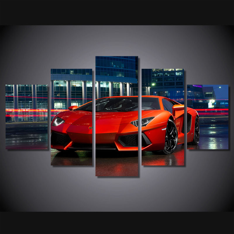 HD Printed Red Luxury Sports Car Painting Canvas Print Room Decor Print Poster Picture Canvas Mc-117