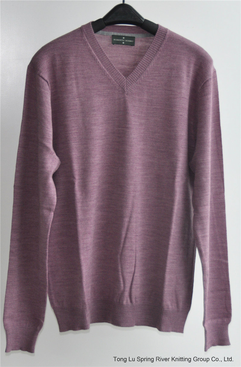 100% Wool V-Neck Kint Pullover Man Sweater