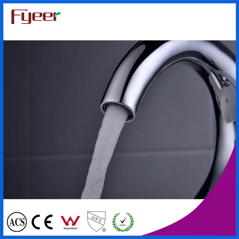 Fyeer Chrome Crooked Spout Single Handle Hot&Cold Water Wash Basin Faucet Mixer Tap